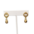 Pierced Earrings Gold tone Dangle Vintage Style Faceted Bead 1 1/8"