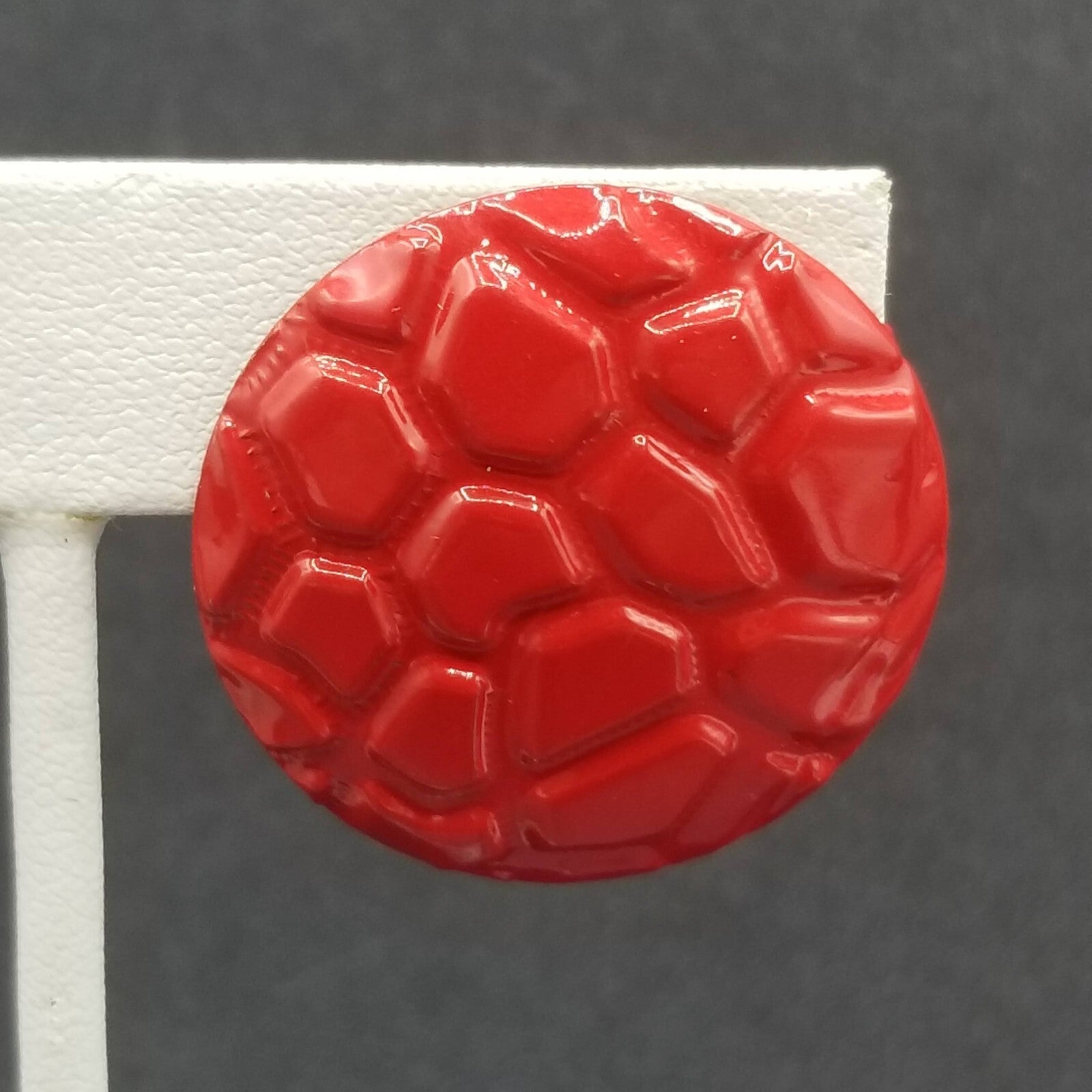 Vintage 1980's Pierced Earrings Red Enamel Textured Dome Drop 1 1/4"
