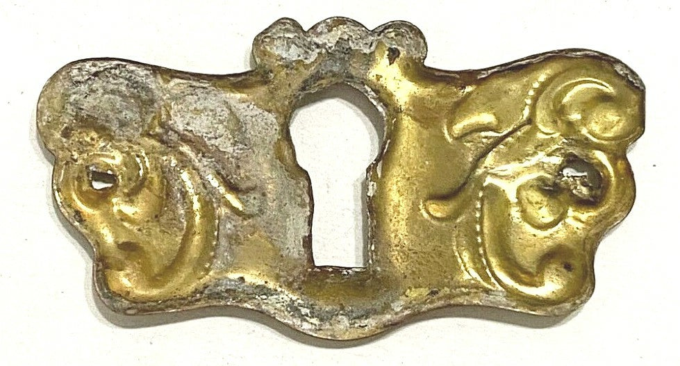 SINGLE Vintage Brass Skeleton Key hole Escutcheon 2" x 1"