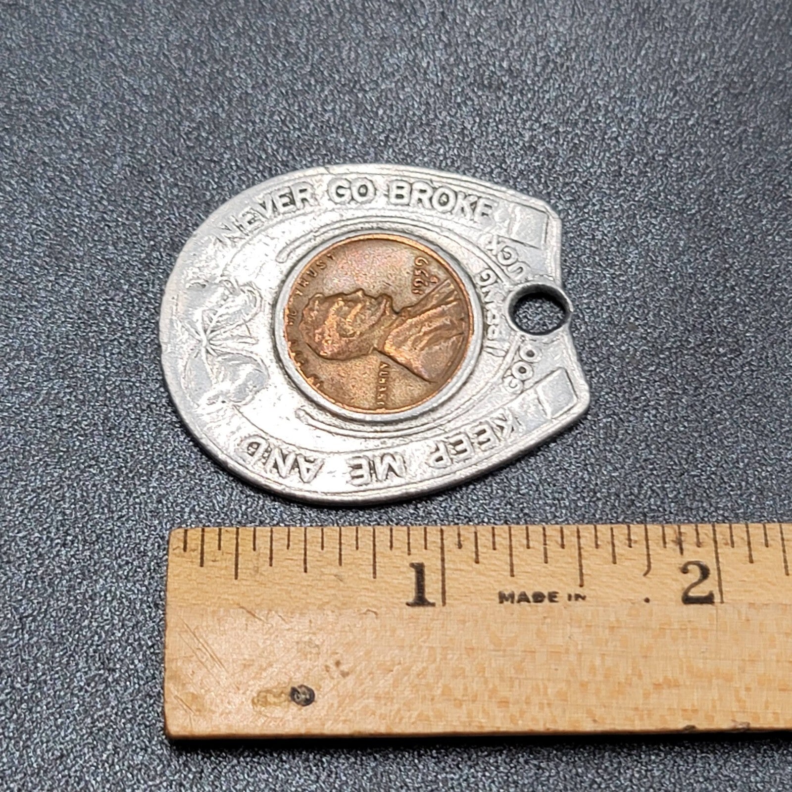 1959 D Encased Cent Penny Solara Beach California Seaside Village Never Go Broke