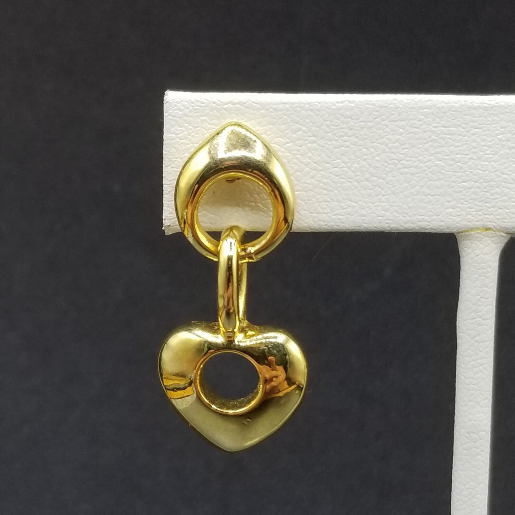 Pierced Earrings Gold tone Chain Heart Statement Dangle 1 1/4"