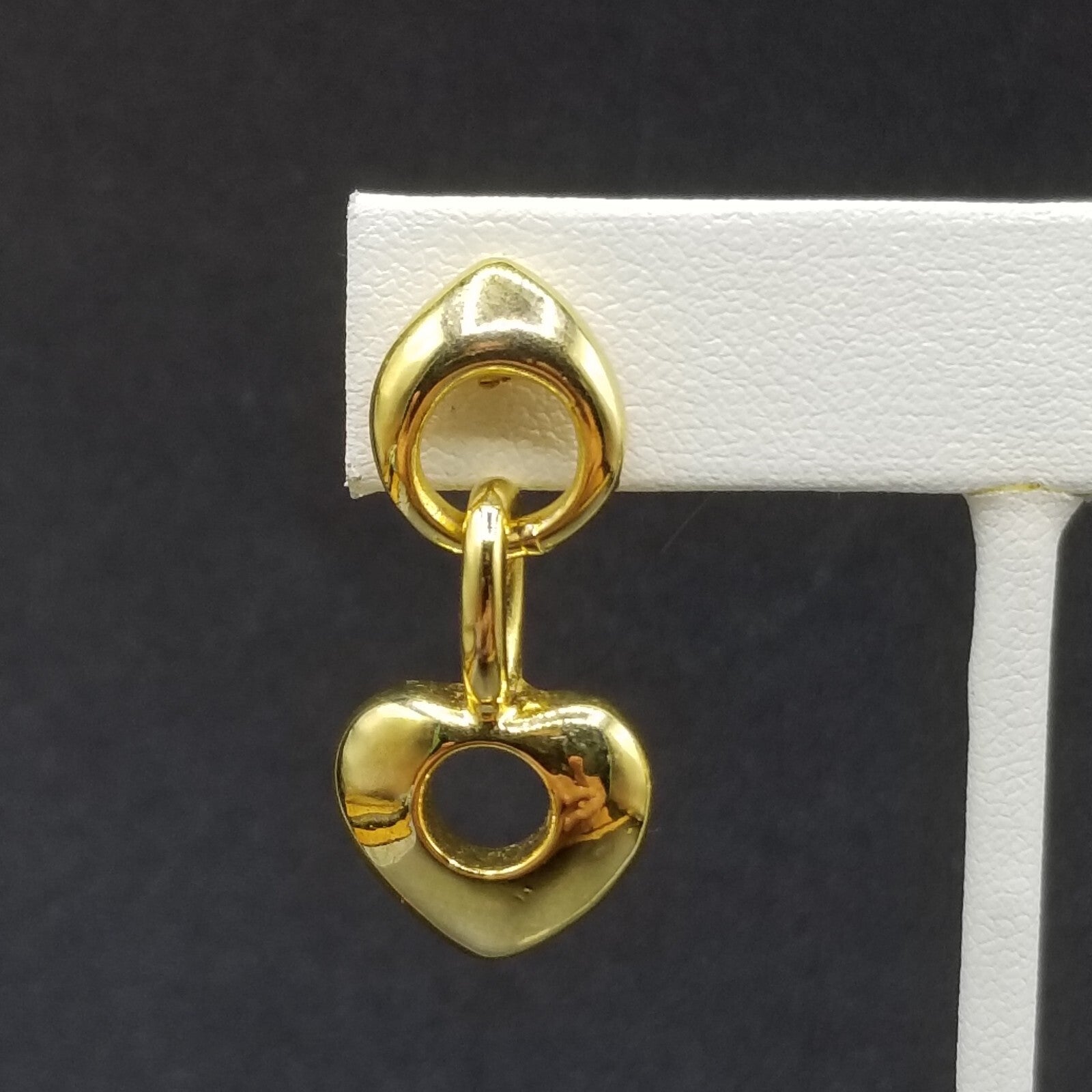 Pierced Earrings Gold tone Chain Heart Statement Dangle 1 1/4"