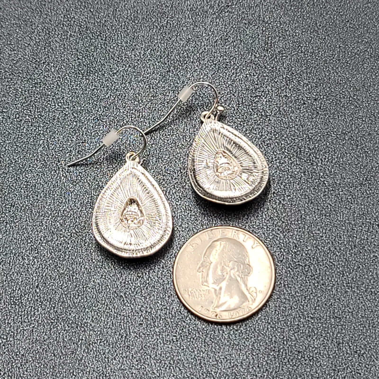 Pierced Earrings Silver Plated Hammered Metal Teardrop Dangle 1"