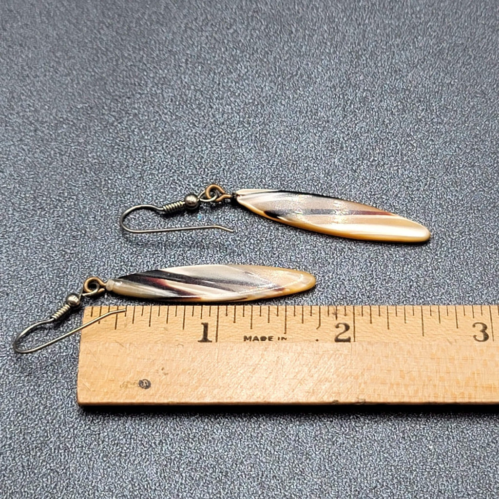 Vintage Pierced Earrings Pearlescent Brown Tan Resin Dangle 1.75"