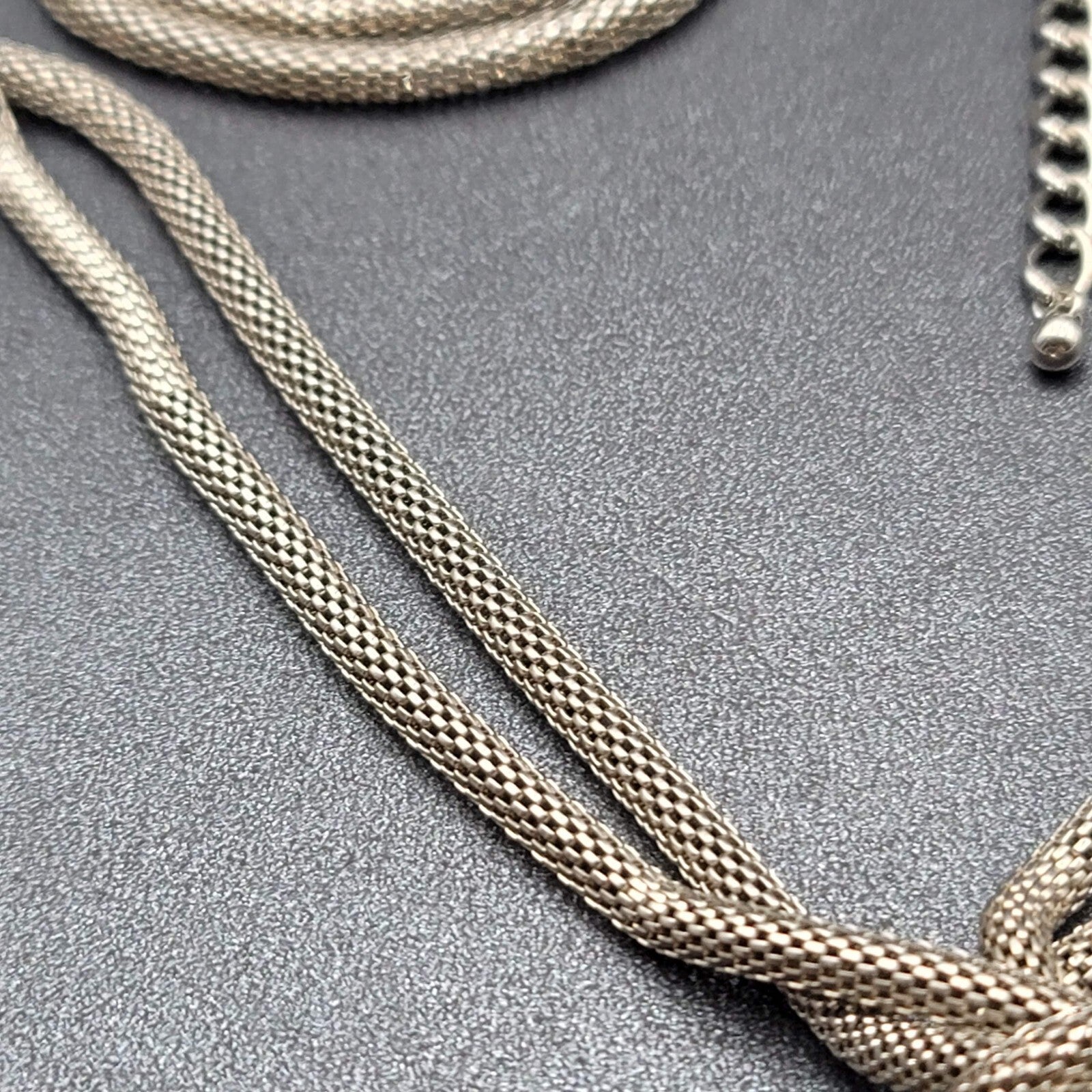 Vintage Snake Chain Knot Necklace Silver tone Large Statement 24"-27"