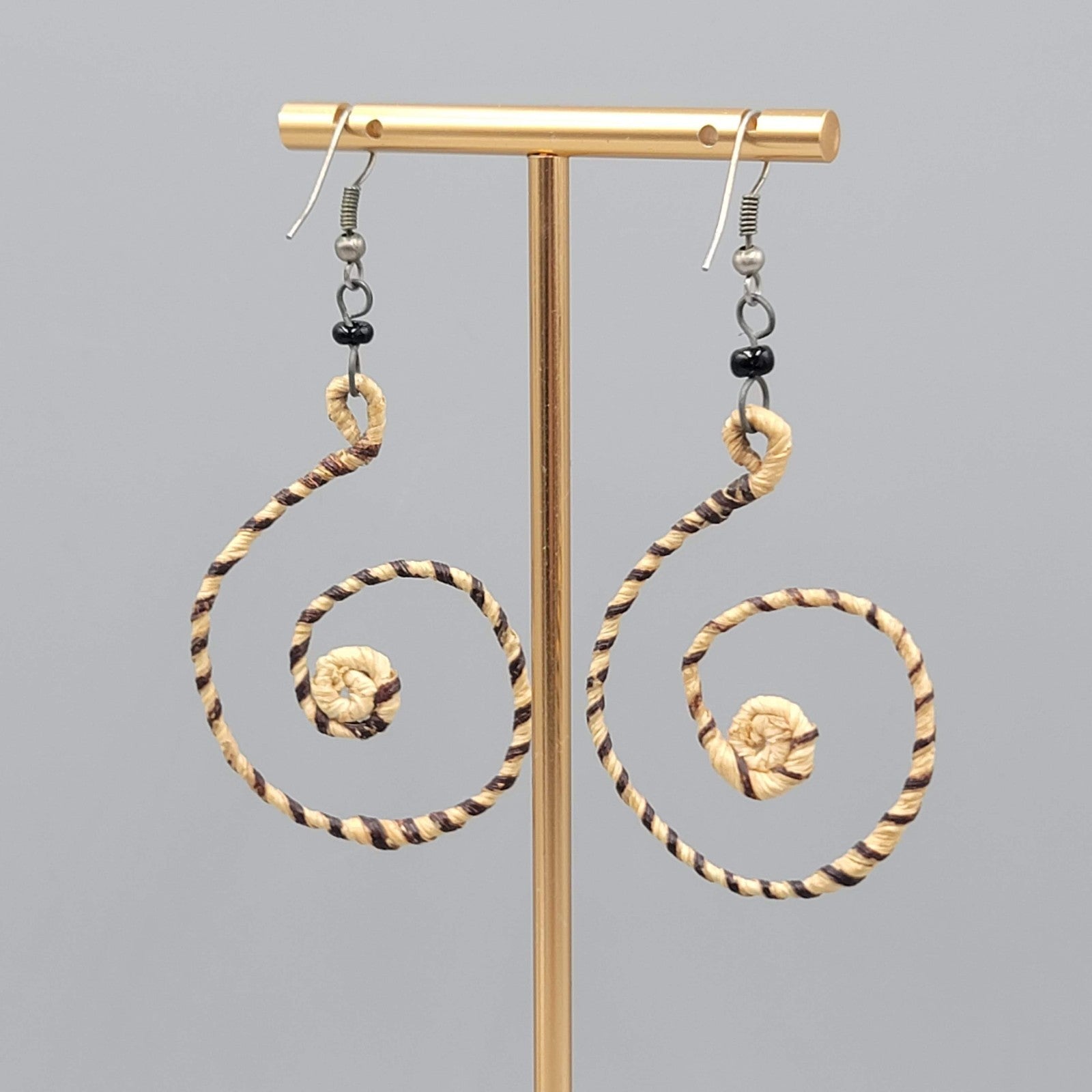 Twirly Reed Wrapped Dangle Pierced Earrings  Silver Fun Long 2.25 in