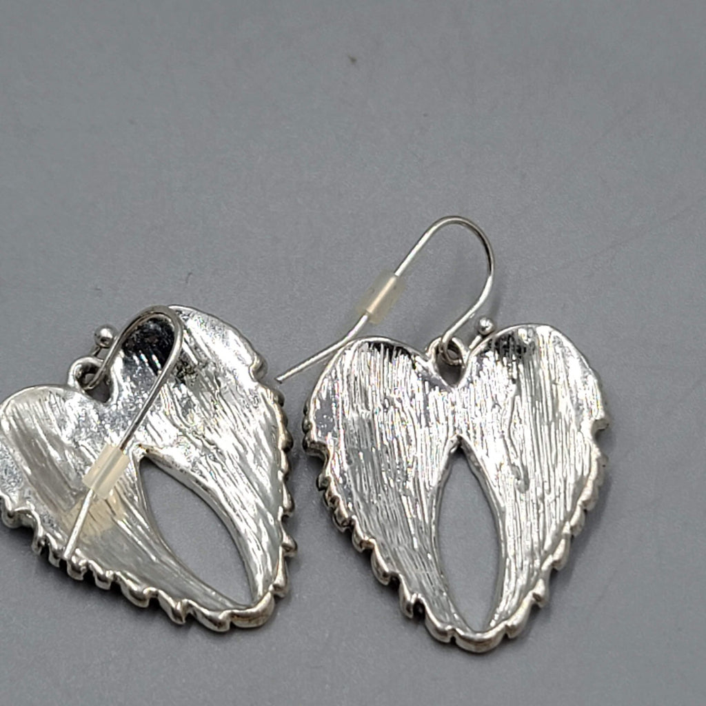 Crystal Angel Wings Pierced Earrings Silver tone Dangle 1"