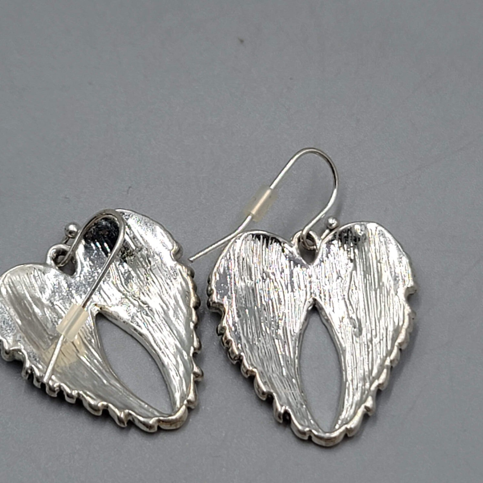 Crystal Angel Wings Pierced Earrings Silver tone Dangle 1"