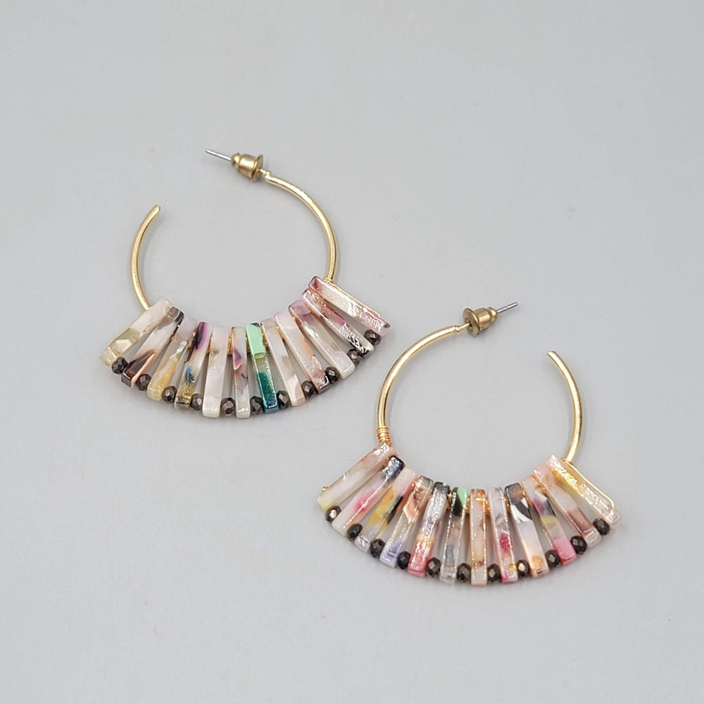 Colorful Resin Hoop Pierced Earrings Gold Tone Statement Jewelry 2"