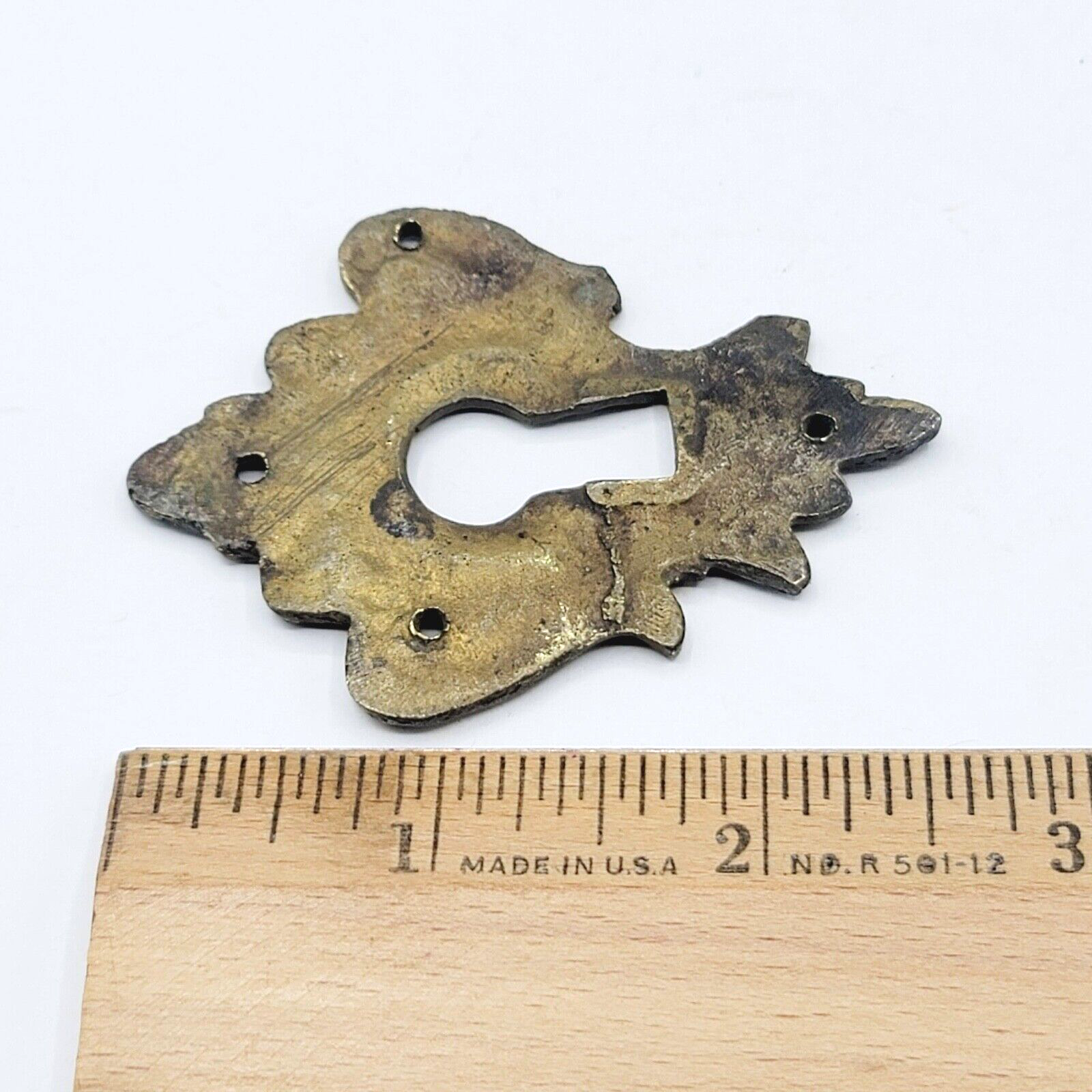 Vintage Ornate Brass Skeleton Keyhole Escutcheon 2 5/8" x 1 7/8" SINGLE ONLY