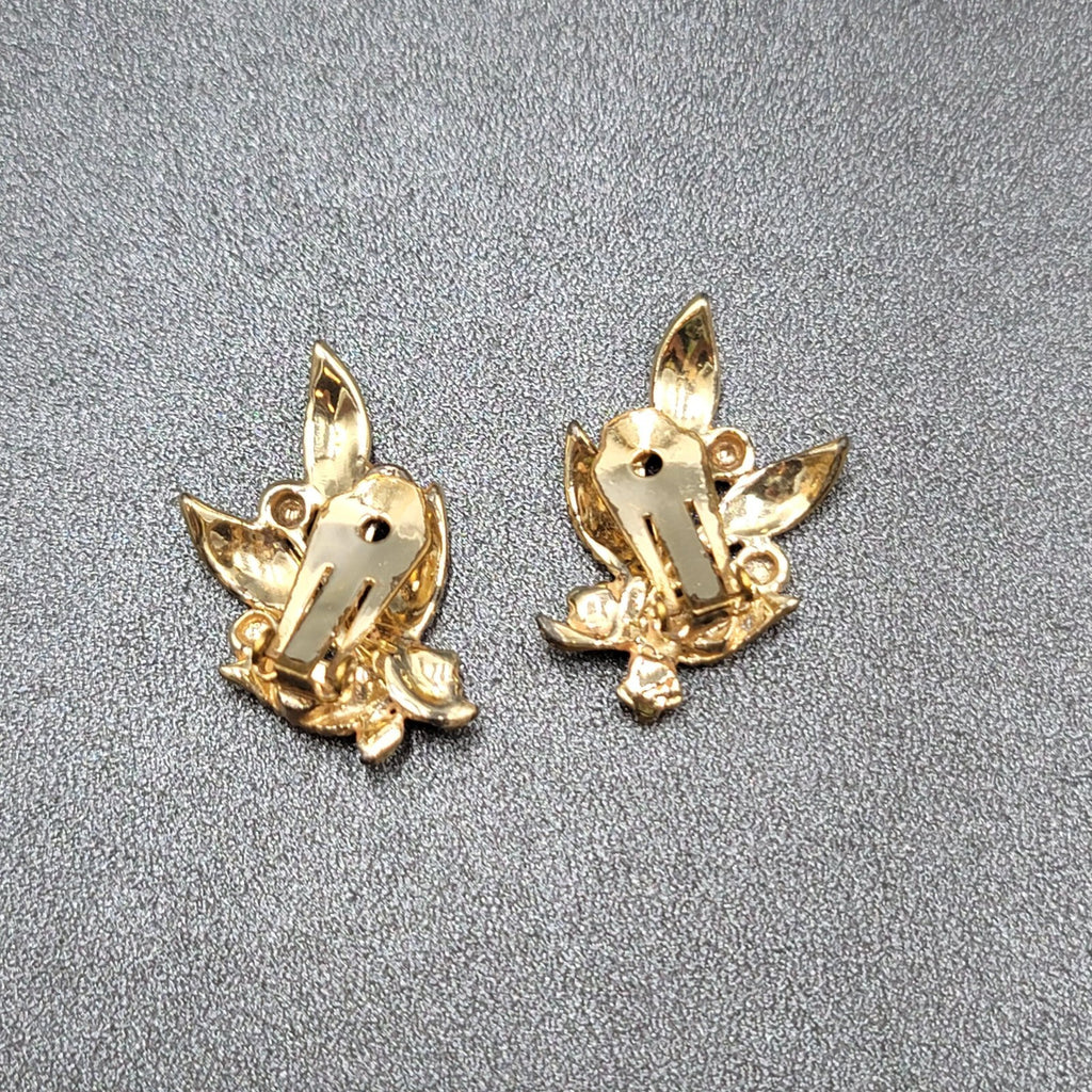 Vintage Clip on Earrings Gold tone Flower Leaves Climbers 1 3/8"
