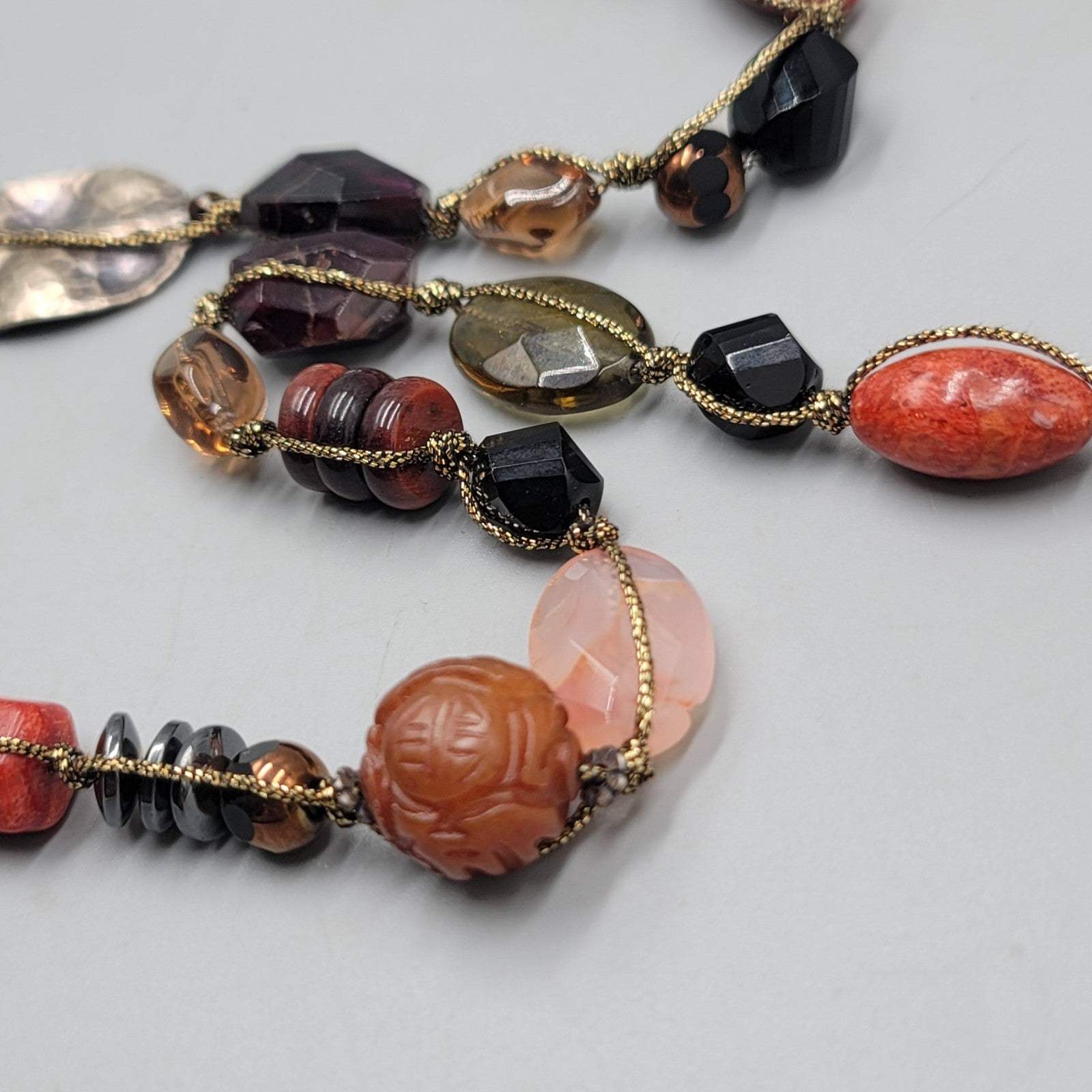 Sterling Silver Multi Bead Necklace Pearl Quartz Agate Multicolor 30"