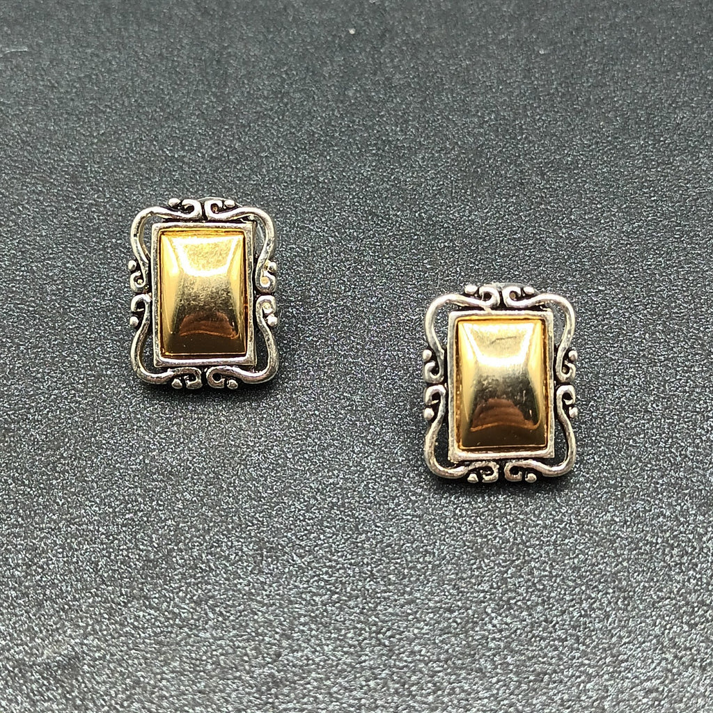Avon Pierced Earrings Two tone Rectangle Magnetic Drop 3/4"