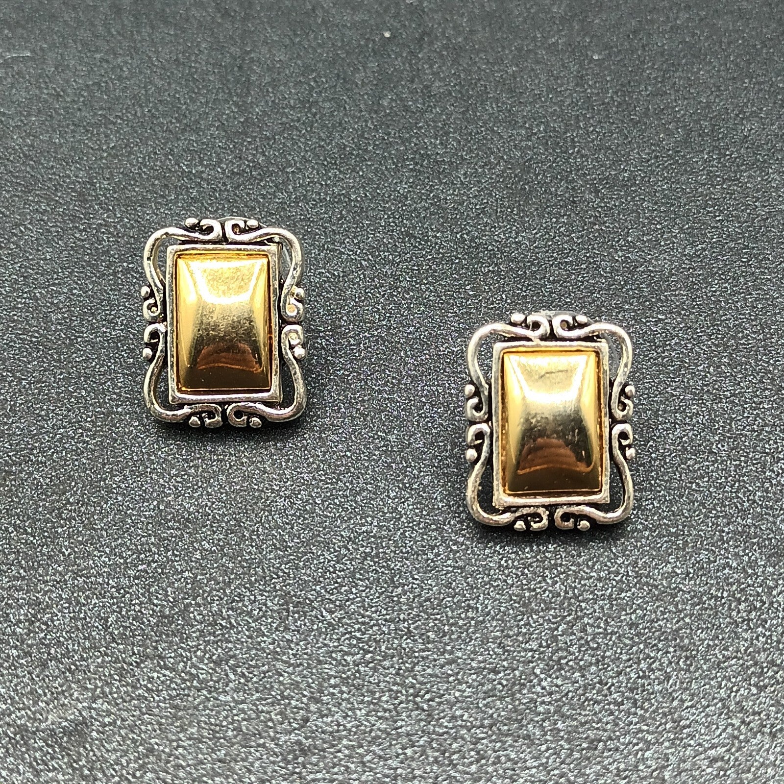 Avon Pierced Earrings Two tone Rectangle Magnetic Drop 3/4"