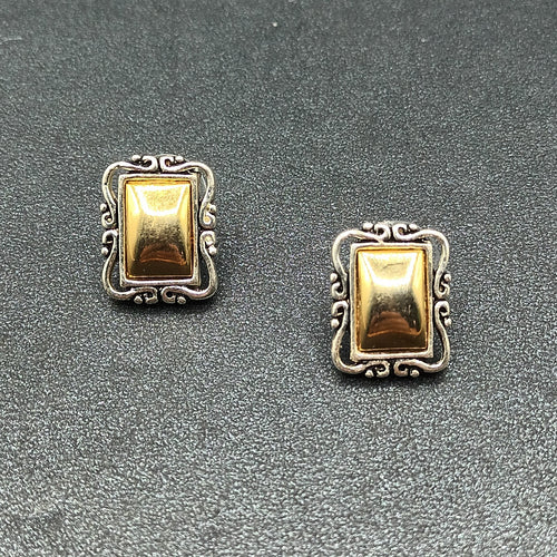 Avon Pierced Earrings Two tone Rectangle Magnetic Drop 3/4"