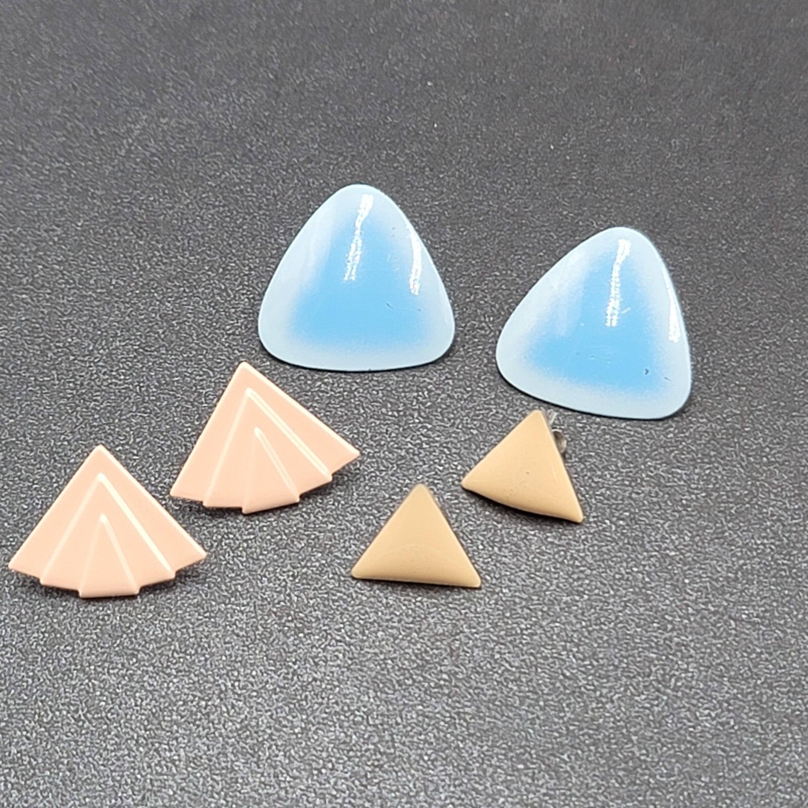 Vintage Pierced Earrings Lot of 3 Enamel 1980s Studs Blue Peach Tan Triangle