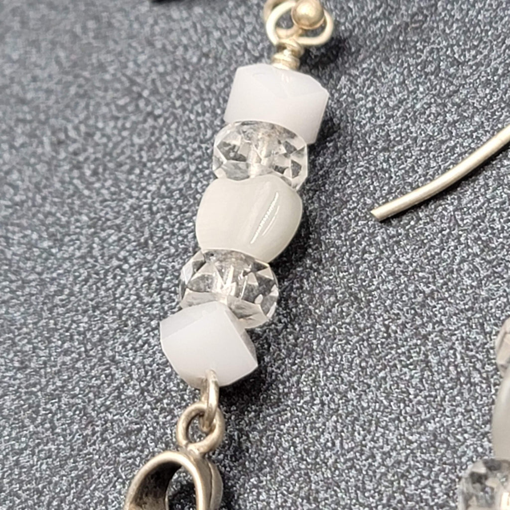 Sterling Silver Pierced Earrings 925 Beaded Awareness Ribbon 1.75" 