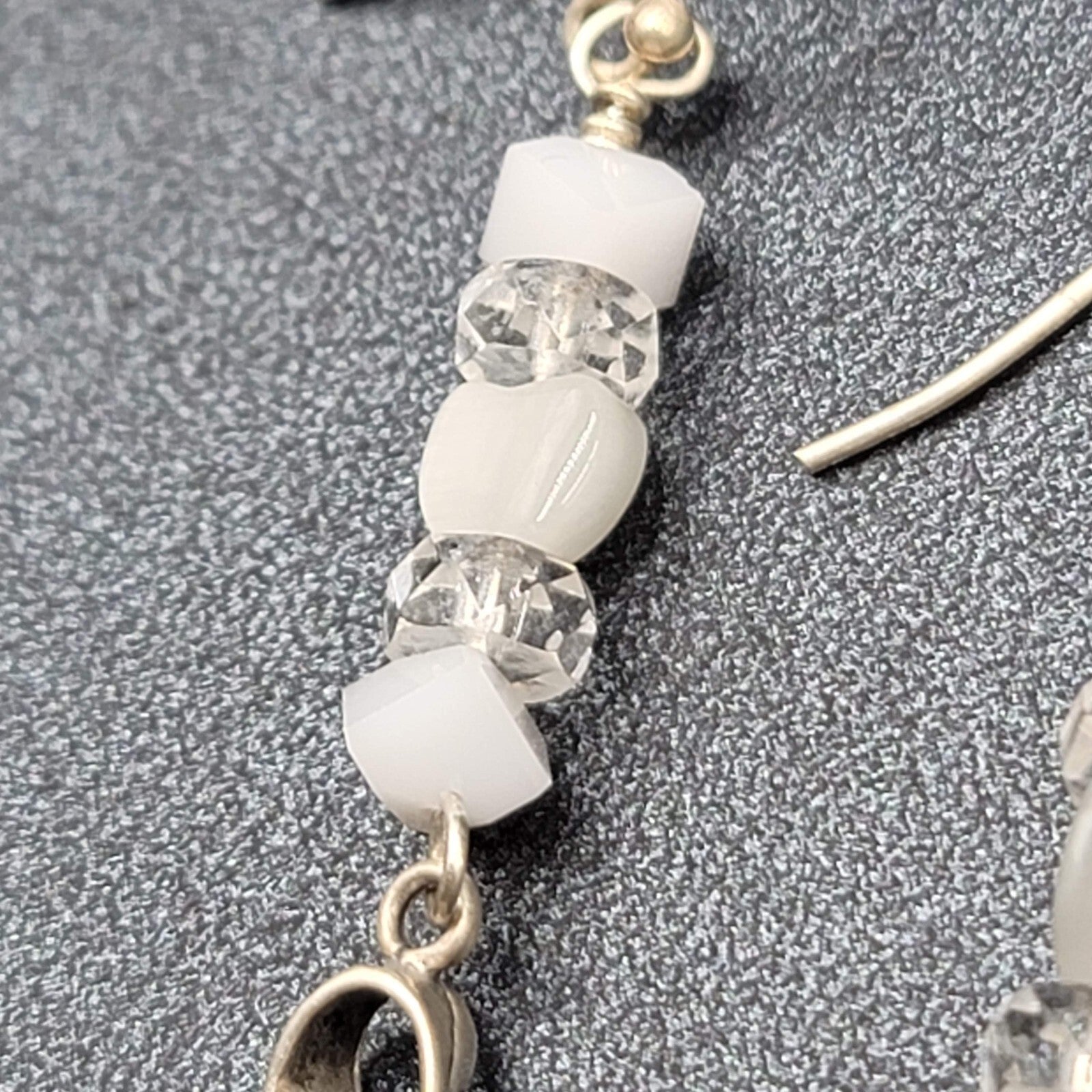 Sterling Silver Pierced Earrings 925 Beaded Awareness Ribbon 1.75" 