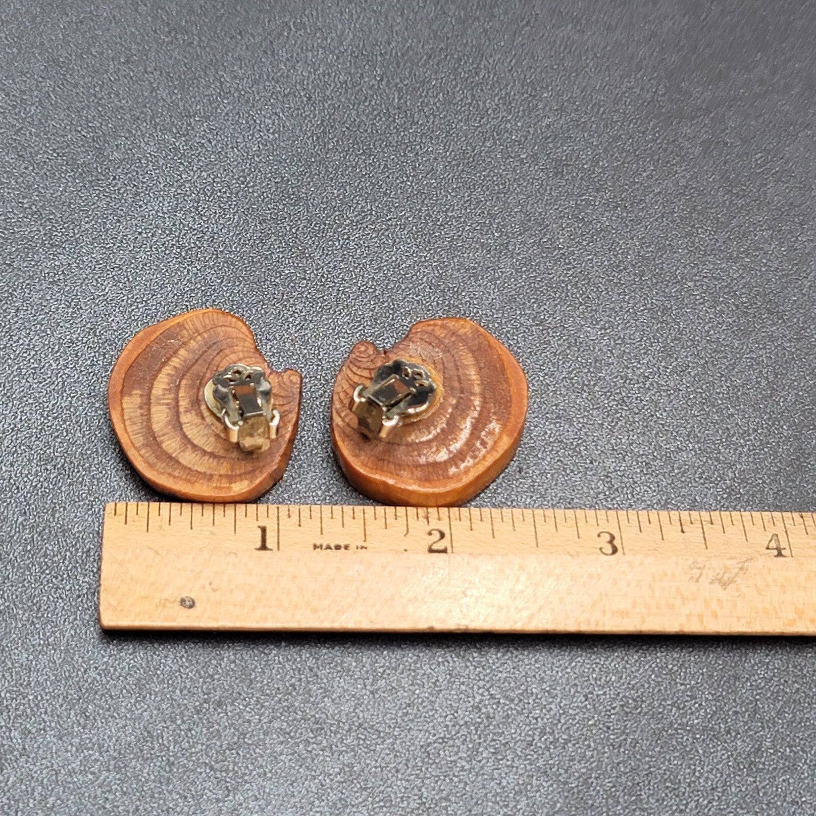 Vintage Clip on Earrings Real Wood Statement Drop 1.25"