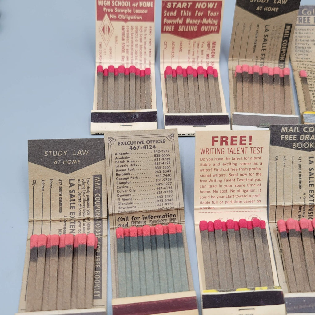 Vintage Matchbook Variety Lot of 11 Study Law Driving School High School