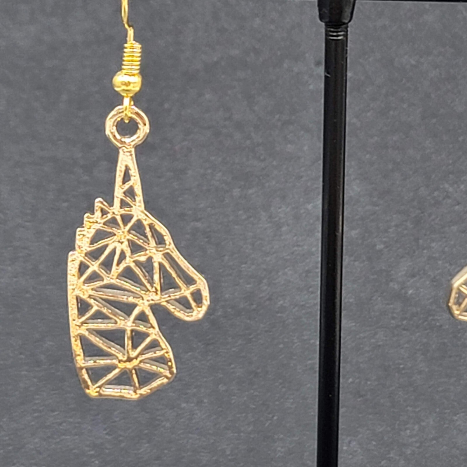 Unicorn Pierced Earrings Gold tone Open Geometric Dangle 1 3/8"