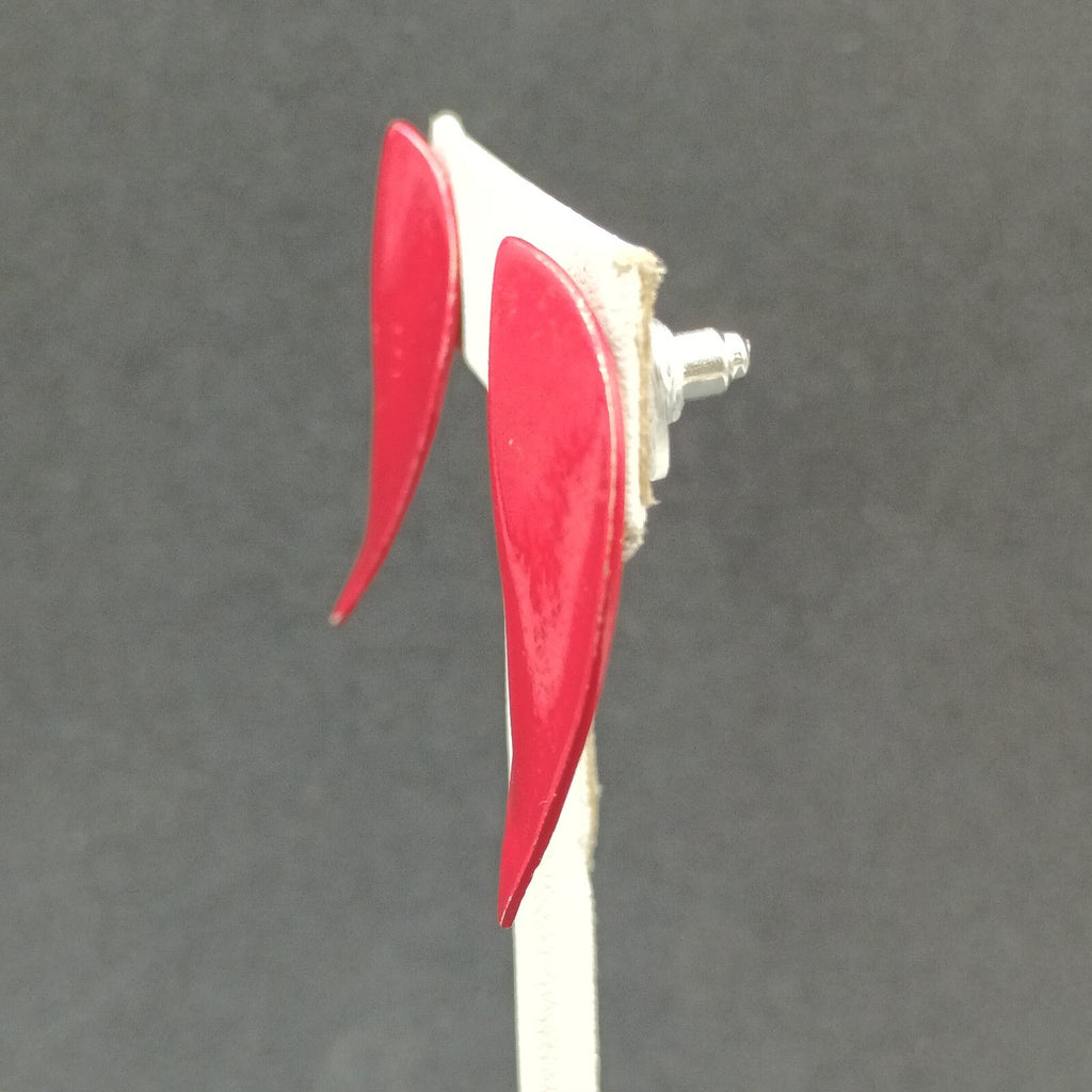 Vintage Pierced Earrings Red Enamel Over Metal Leaf Drop 1 3/8"