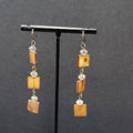 Pierced Earrings Brown Square Seashell Beads Dangle 2 3/8"