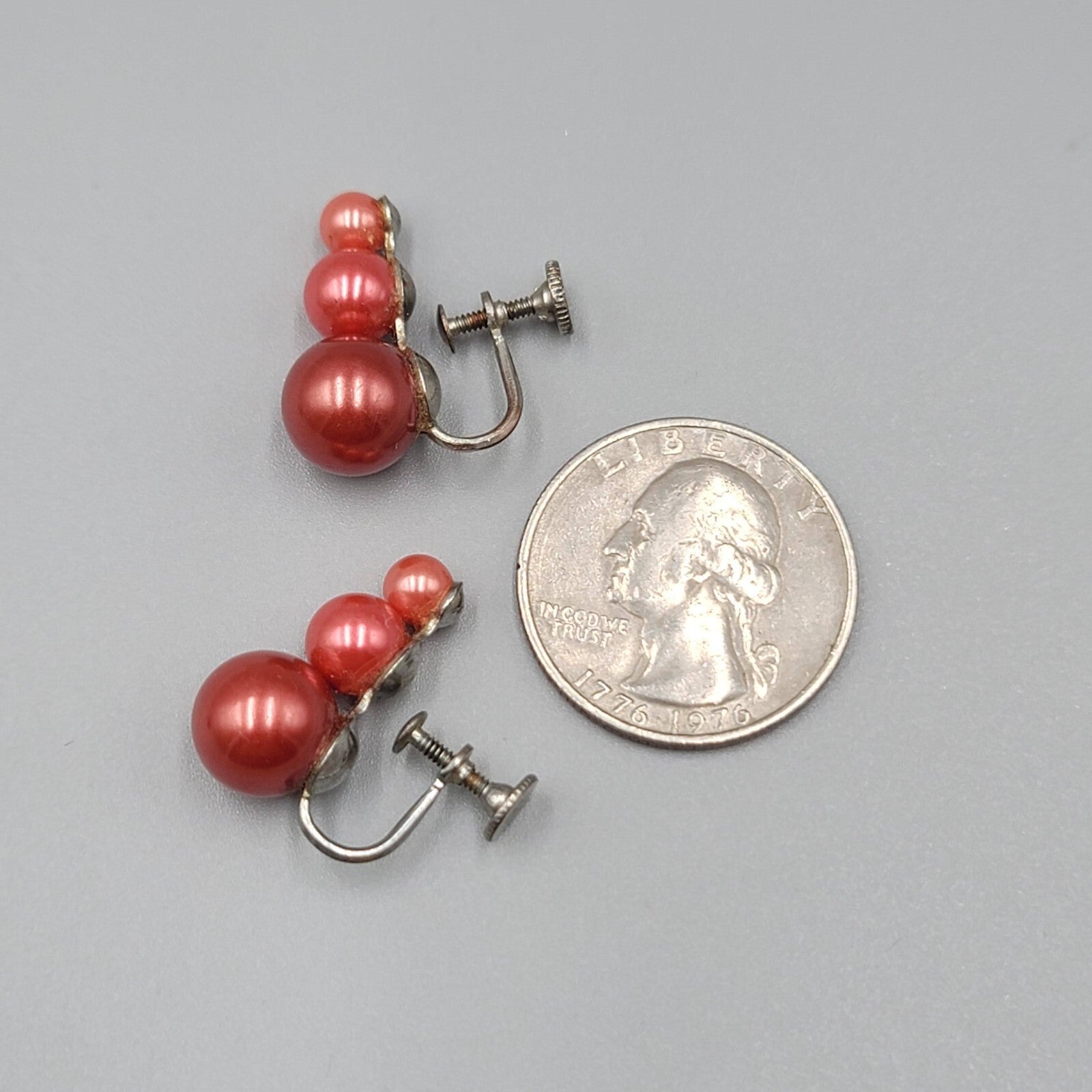 Vintage Clip on Earrings Cranberry Pink Bead Climber 7/8"