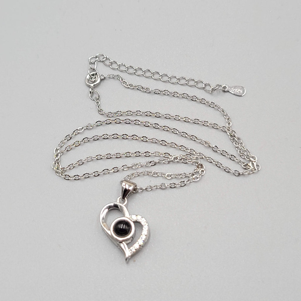 I LOVE YOU in 100 languages Heart Pendant Necklace Valentines Day Silver tone