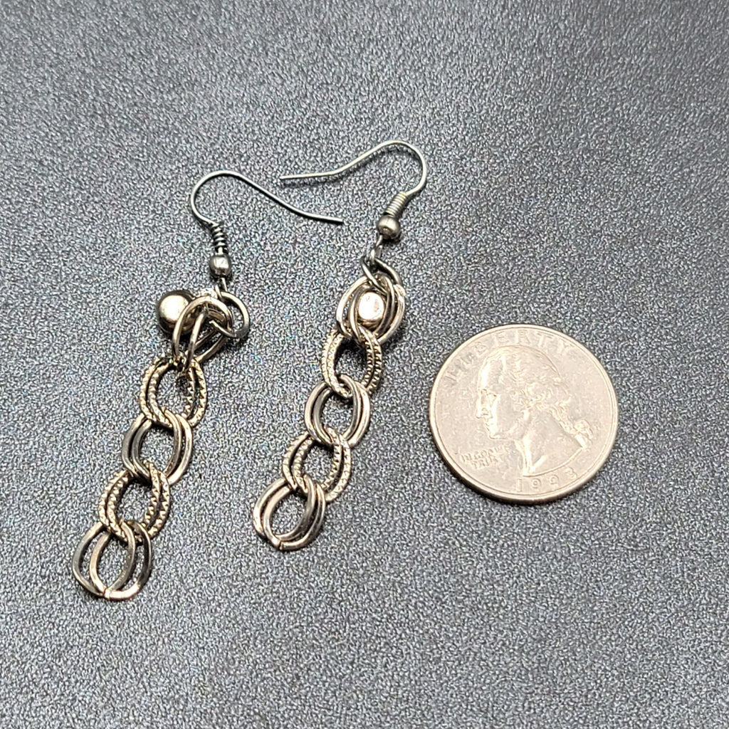 Pierced Earrings Silver tone Rhinestone Dangle Chain 1.75"