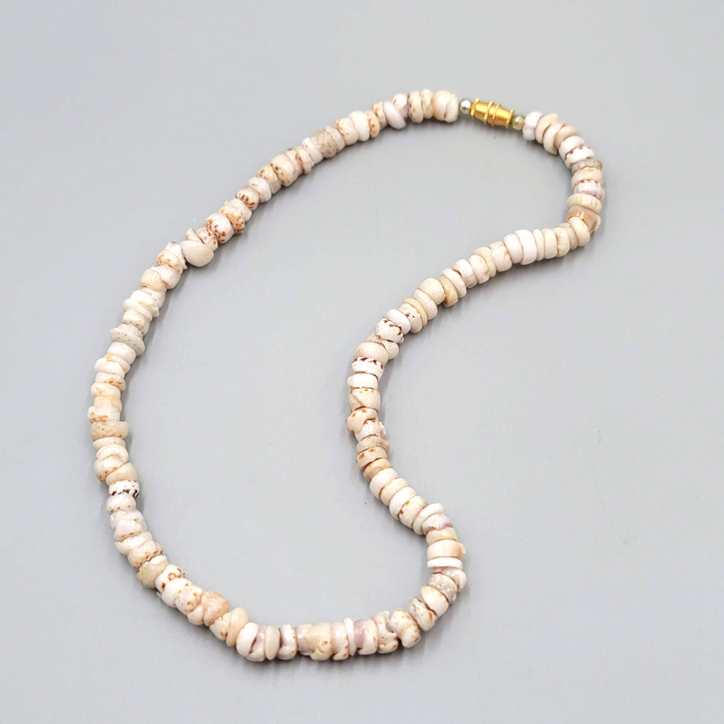 White Puka Shell Hawaiian Surfer Beach Bead Beaded Necklace 16"