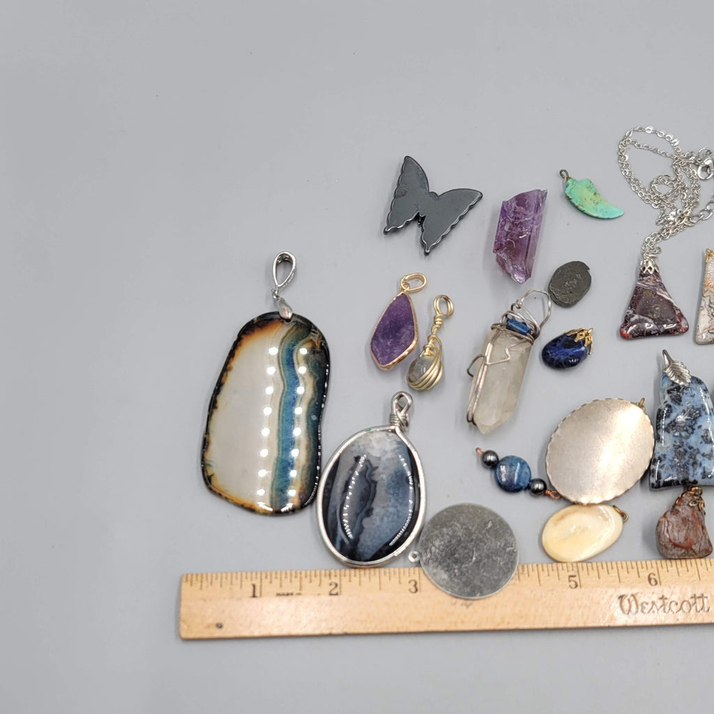 All Semi Precious Gemstone Stone Pendant Lot of 23 Various Styles Colors