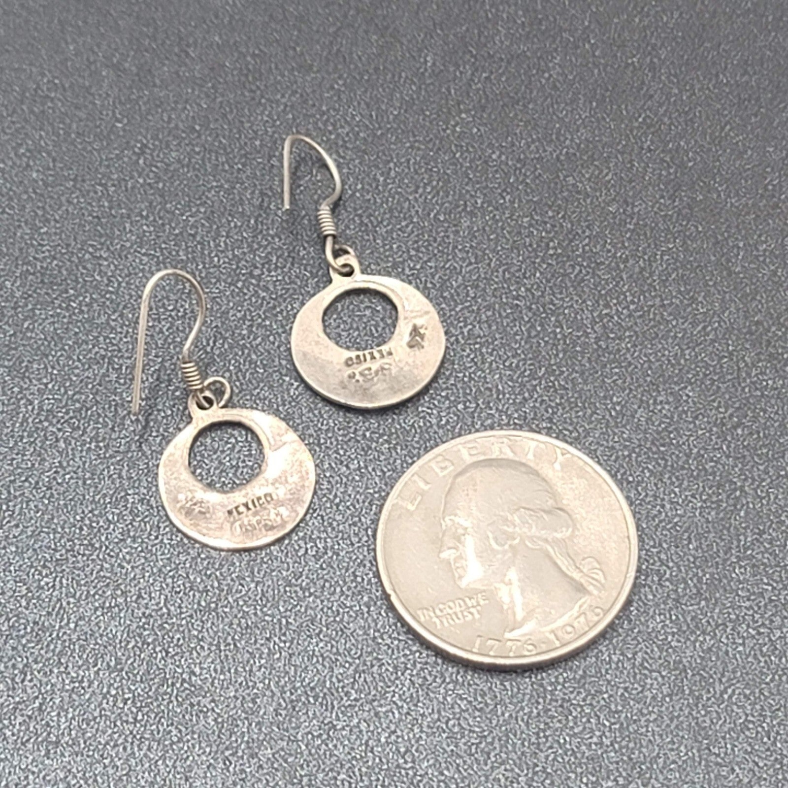 Mexico Sterling Silver Pierced Earrings Enamel Red Black Yellow 925. 5/8"