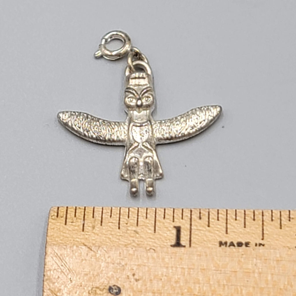 TOTEM POLE Charm Pendant Alaska Native American Silver tone 1"