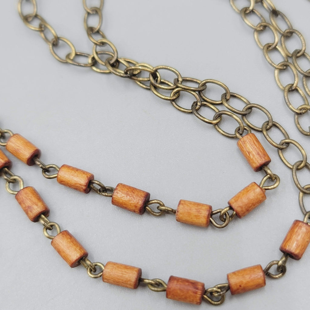 Charm Pendant Necklace Bronze tone Long Chain 28"