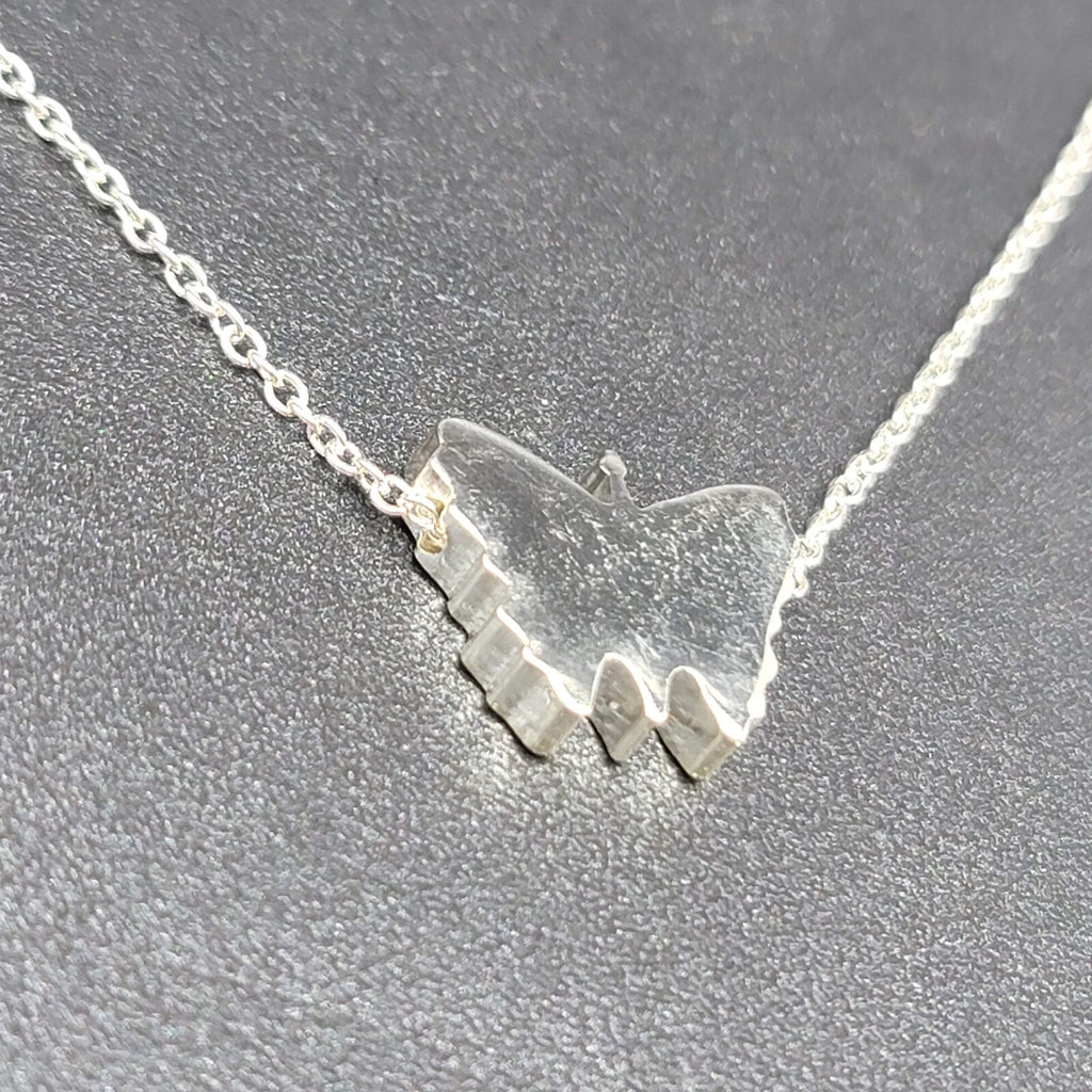 Butterfly Pendant Necklace Silver Plated 19"