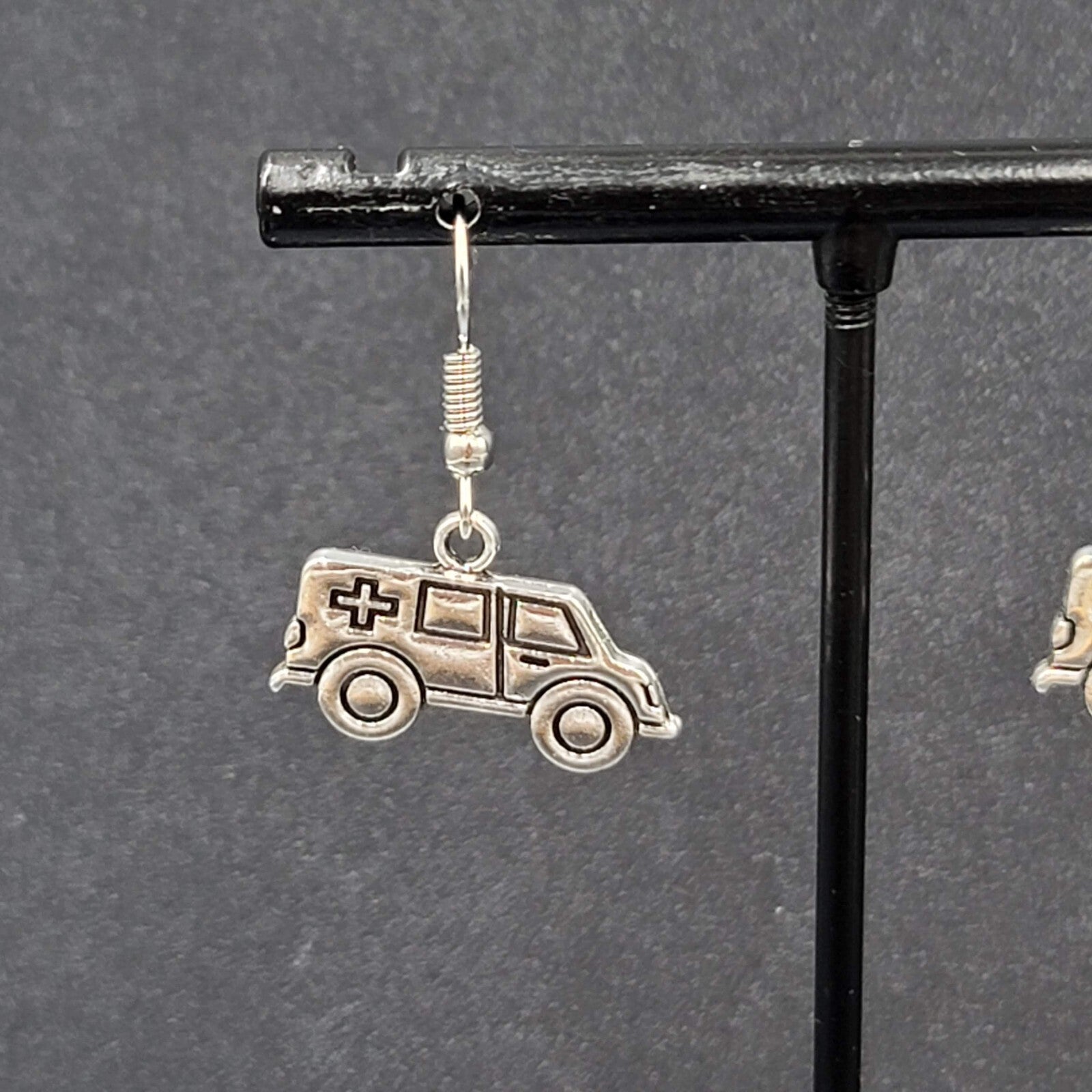 Ambulance Pierced Earrings Silver tone Medical Paramedic  1/2"