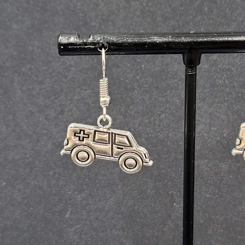 Ambulance Pierced Earrings Silver tone Medical Paramedic  1/2"
