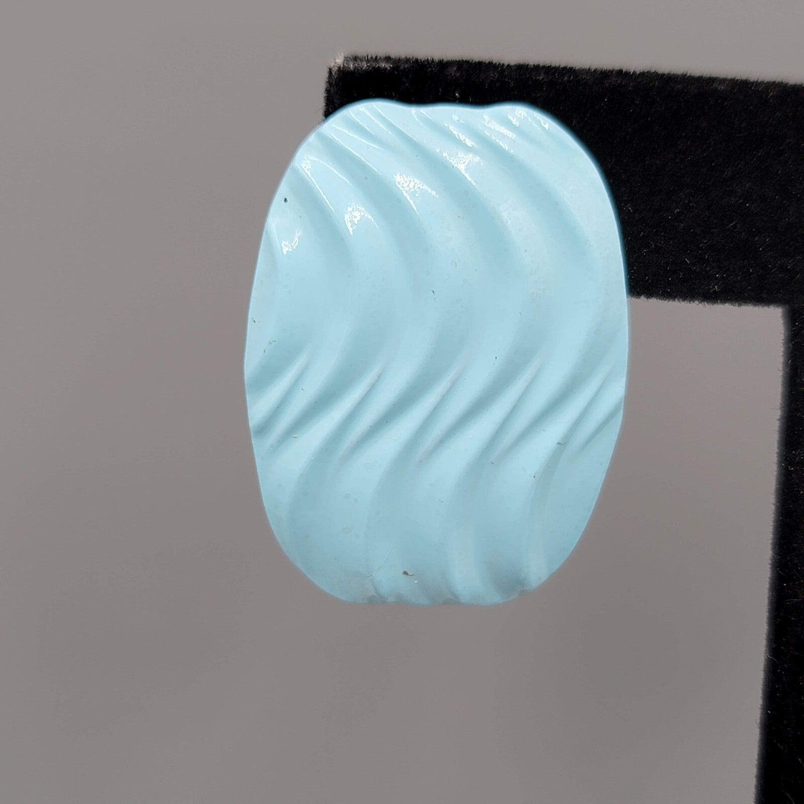 Vintage Pierced Earrings Light Blue Enamel Wavy Rectangle 1.25"