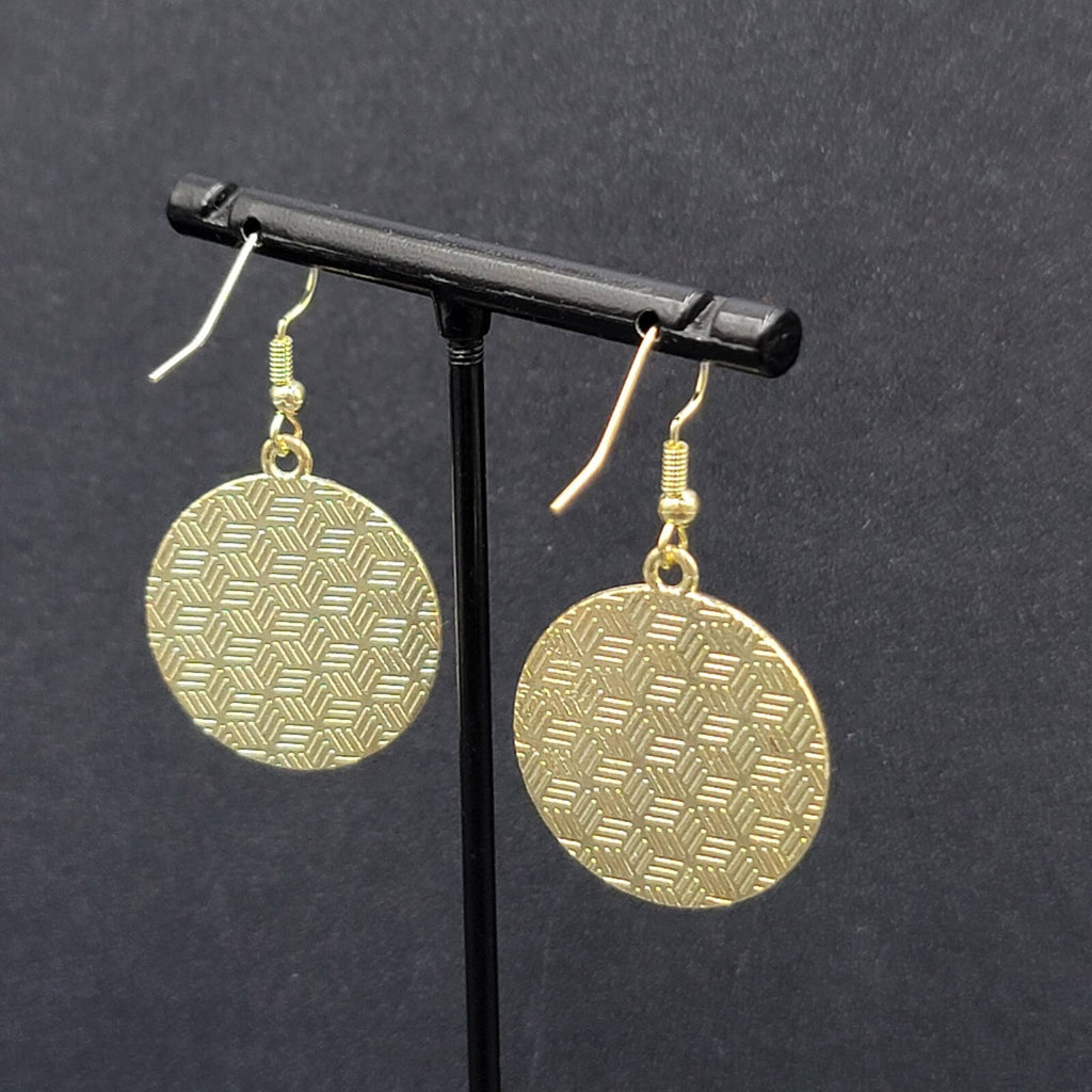 Kitty Cat Playing w Sun Pierced Earrings Japanese Style Art Gold tone Dangle 1"
