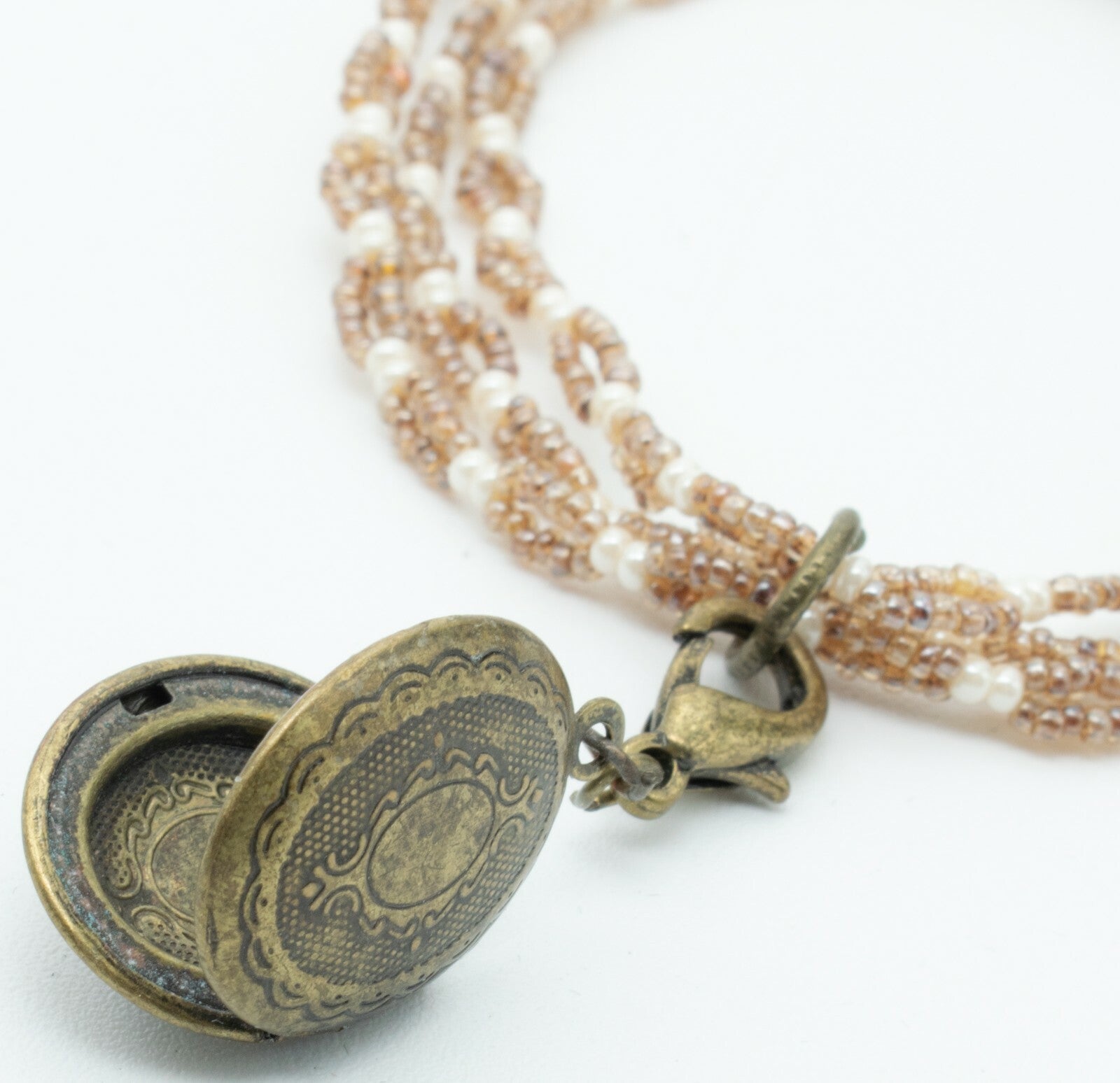 Locket Charm Bracelet Elastic Seed Bead Estate Costume Jewelry NWT $29