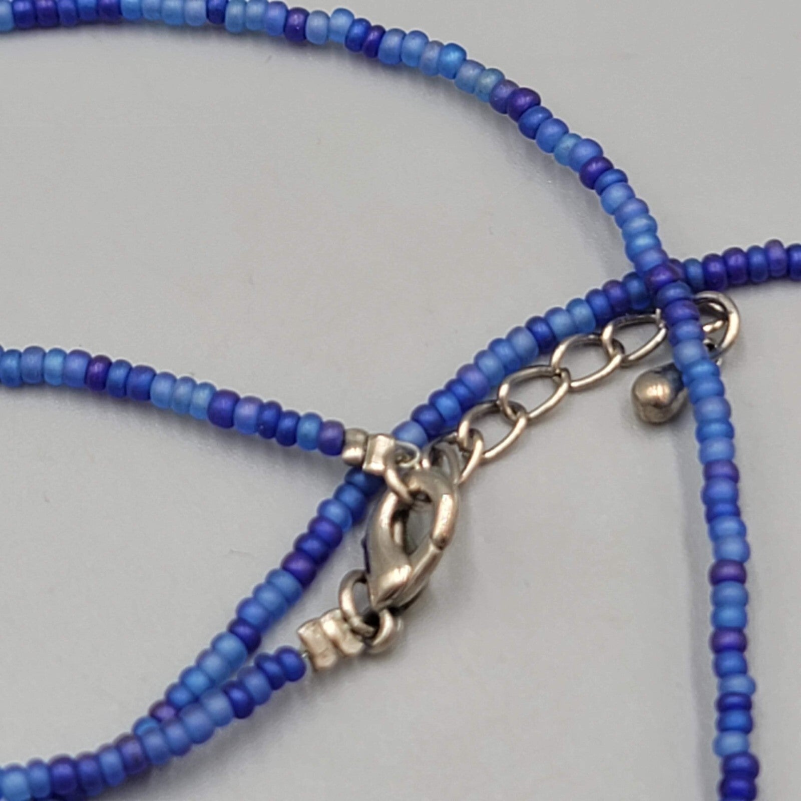 Cloisonne Bead Necklace Blue Seed Bead Minimalist 22"