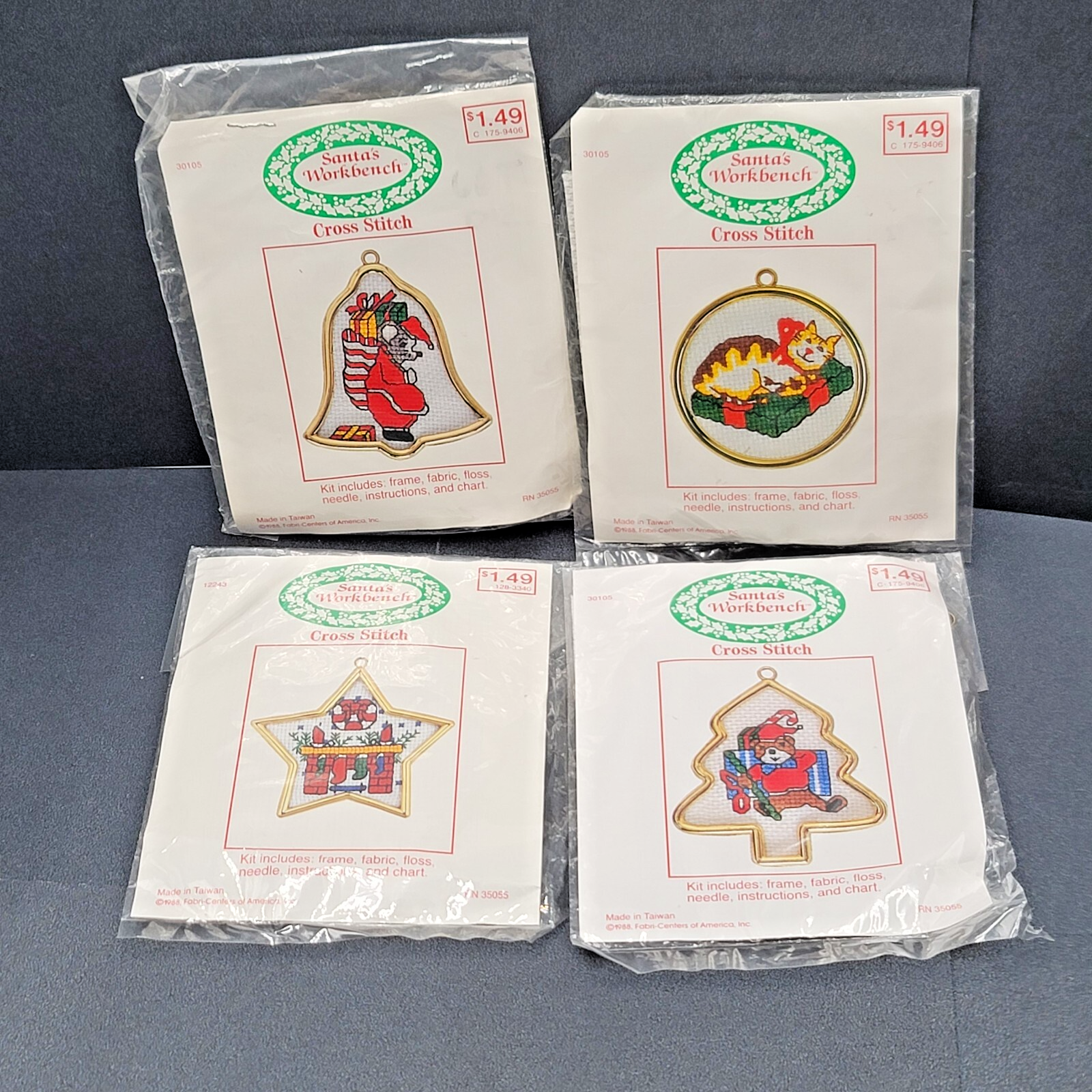 Vintage Santas Workbench Cross Stitch Christmas Ornaments 1988 NOS Lot of 4