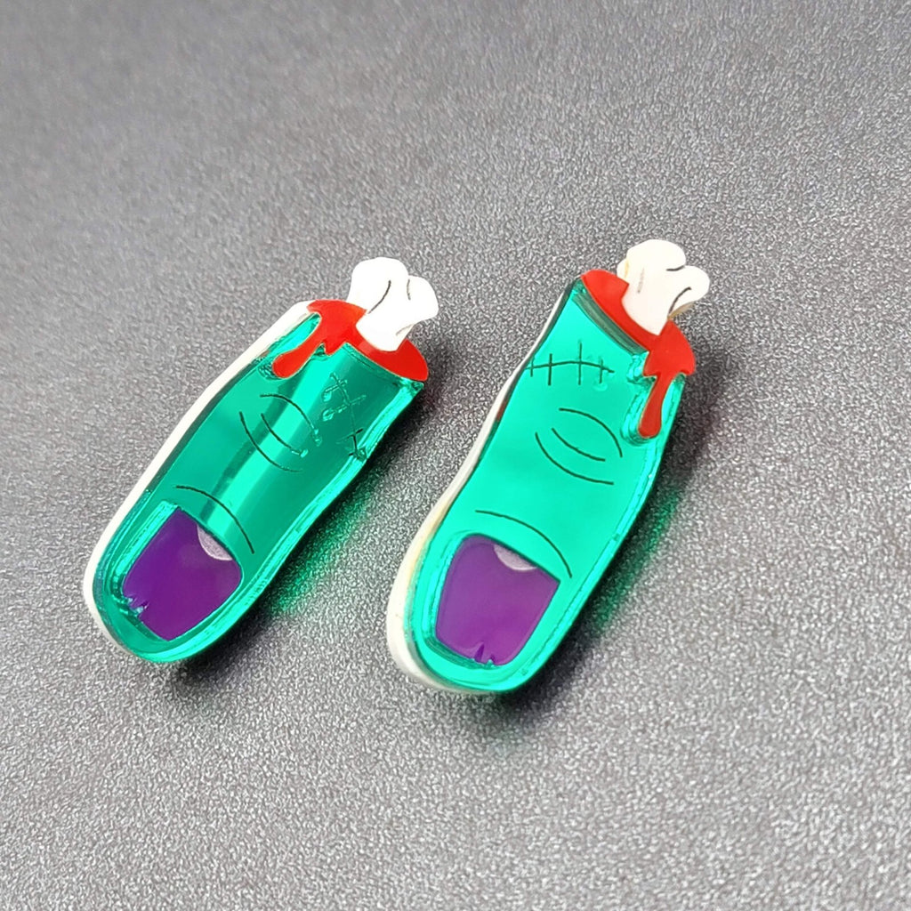 Pierced Earrings Halloween Zombie Finger Drop Acrylic 1.75"