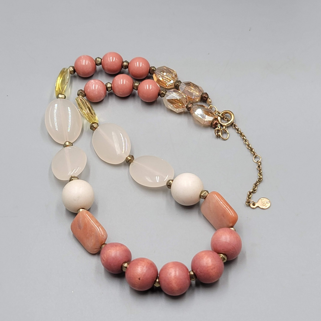 Loft Necklace Wood Stone Bead Multicolor Gold tone 18"-20"
