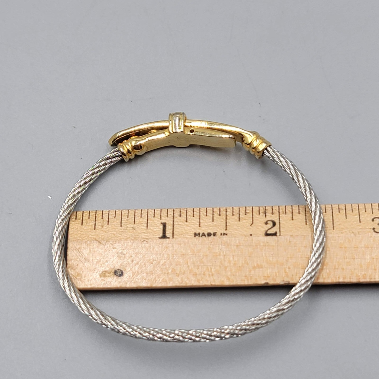 Memory Wire Bracelet Two toned Buckle Accent 7"