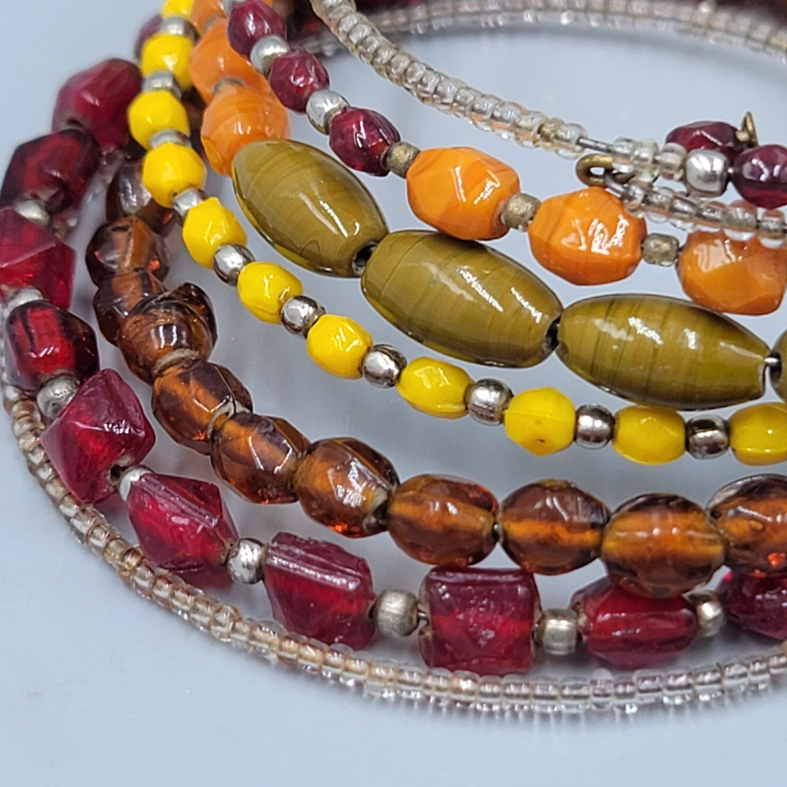 Glass Beaded Wire Wrapped Bracelet Brown Orange Red Green Yellow
