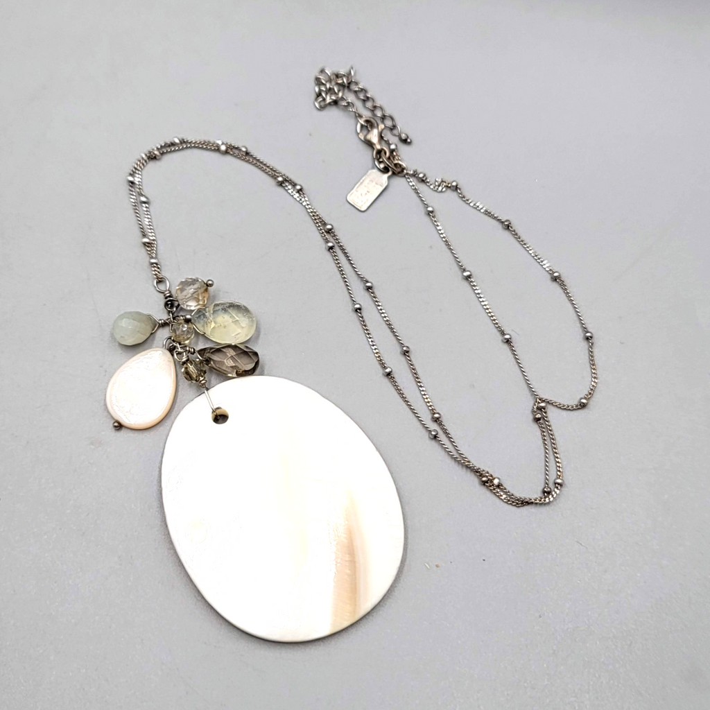 J Jill Shell Pendant Sterling Silver Necklace 20 - 22 in Station Chain 925