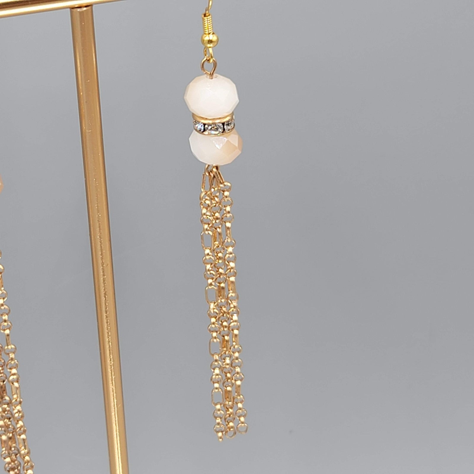 Gold tone Dangle Chains Pierced Earrings Ombre Faceted Glass Beads 3"