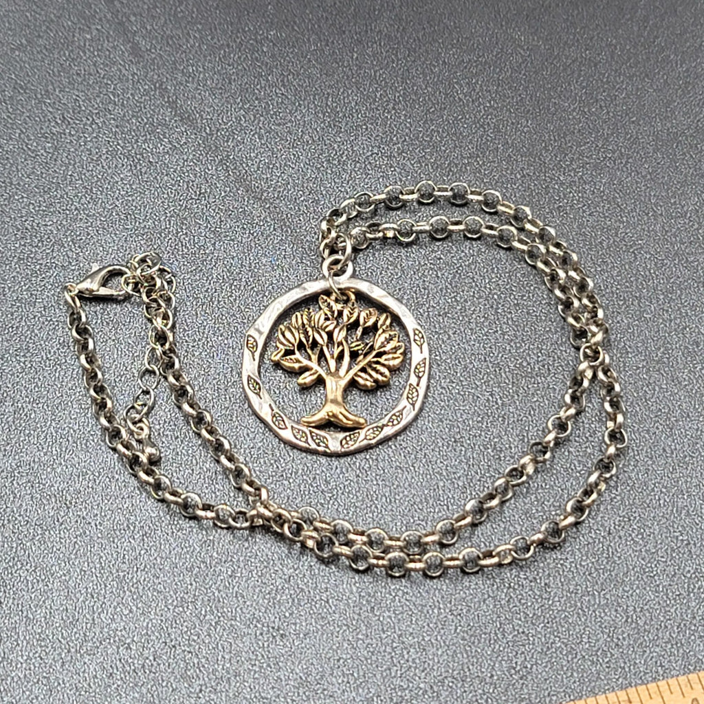 Tree Necklace Gold and Silver tone Pendant 16"-18" Rolo Chain